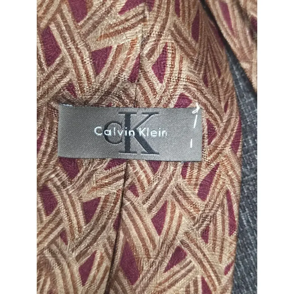 Vintage Calvin Klein Silk Tie Burgundy Gold Basketweave Geometric Made in USA